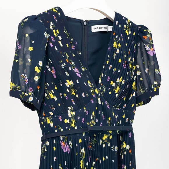 Self-Portrait SS/24 Navy Floral Chiffon Mini Dress - Picture 4 of 12